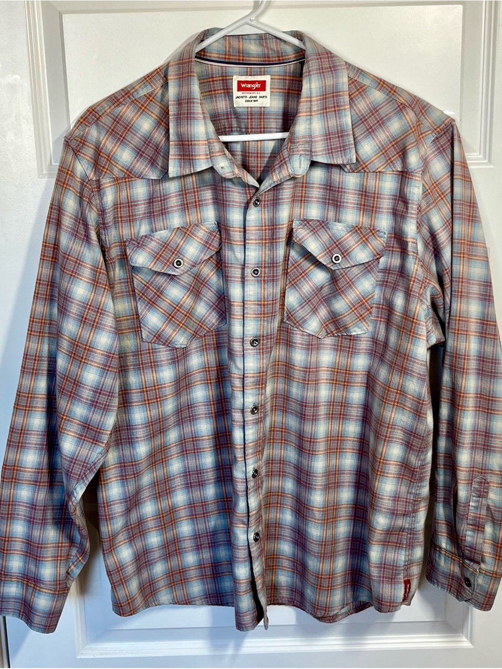 Wrangler Plaid Flannel Button Up Shirt 2XL Western Cowboy
